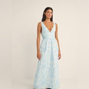 Rhythm Light Blue Paisley V-Neck Maxi Dress